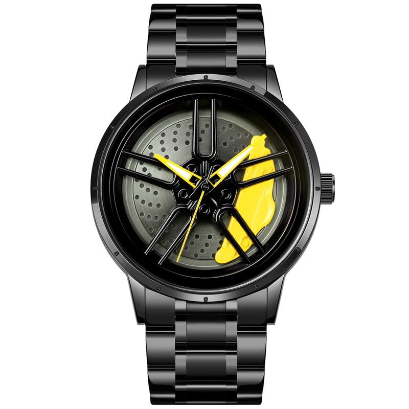 IMPERIOUS Men's Watch New Wheels Rolling Analog Stainless Steel || Quartz Movement|| Water Resistant Wristwatch - Yellow