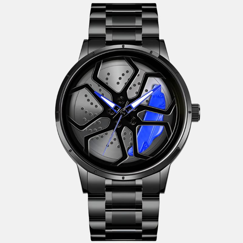 IMPERIOUS Men's Watch New Wheels Rolling Analog Stainless Steel || Quartz Movement || Water Resistant Wristwatch | Men Spinning Car Sports Wheel Rotating Watch - Blue