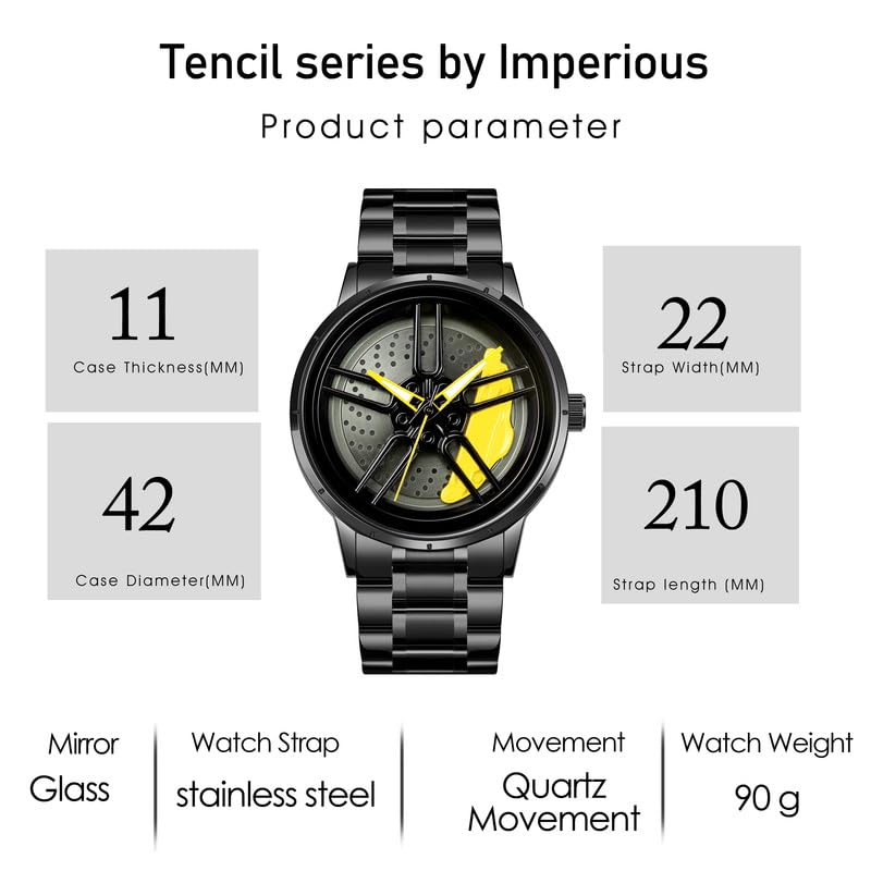 IMPERIOUS Men's Watch New Wheels Rolling Analog Stainless Steel || Quartz Movement|| Water Resistant Wristwatch - Yellow