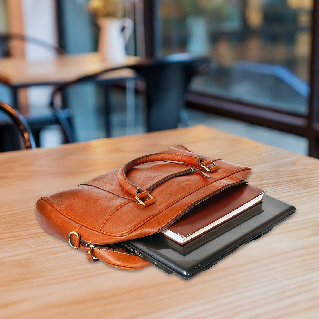 Pure Leather Men's Laptop Messenger Bag ( Tan - 16.5 inch )