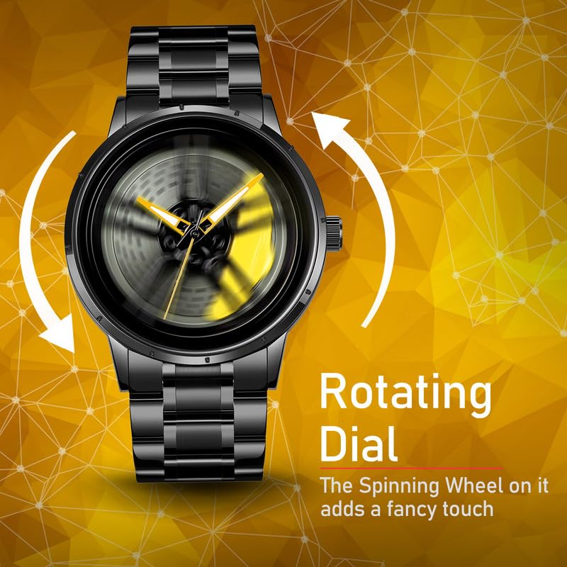 IMPERIOUS Men's Watch New Wheels Rolling Analog Stainless Steel || Quartz Movement|| Water Resistant Wristwatch - Yellow
