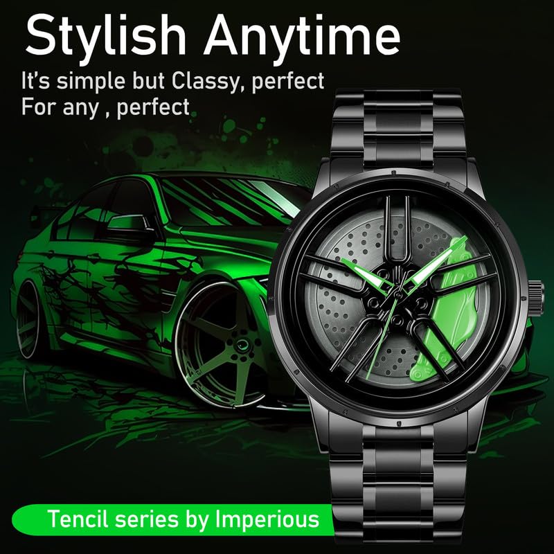 IMPERIOUS Men's Watch New Wheels Rolling Analog Stainless Steel || Quartz Movement|| Water Resistant Wristwatch - Green