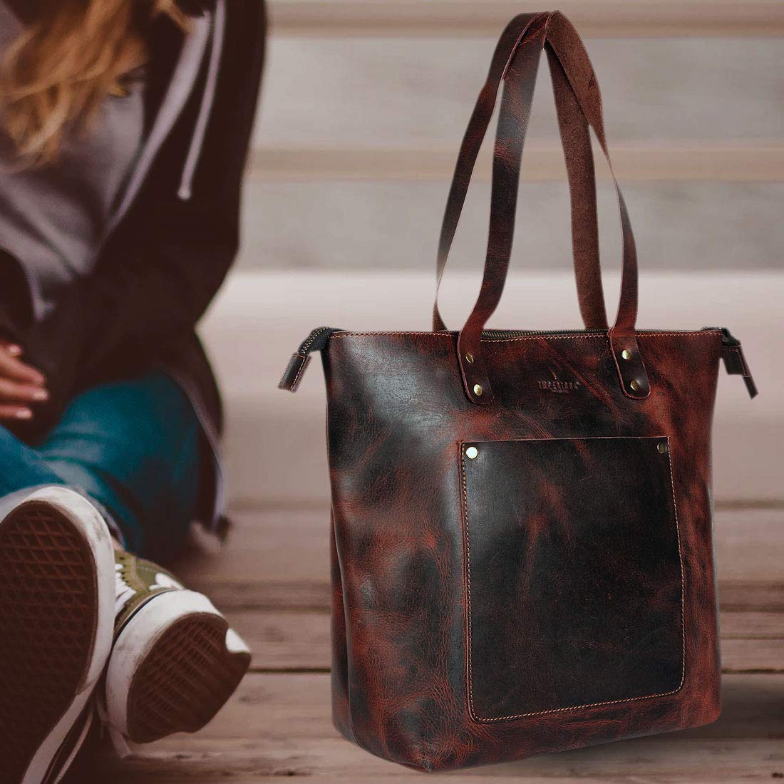 Leather Women's Travel Tote Shoulder Handbag (Metallic Brown - 19 Inch)