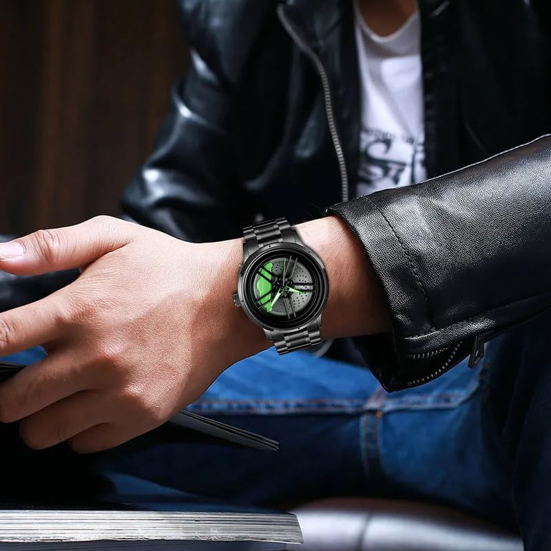 IMPERIOUS Men's Watch New Wheels Rolling Analog Stainless Steel || Quartz Movement|| Water Resistant Wristwatch - Green