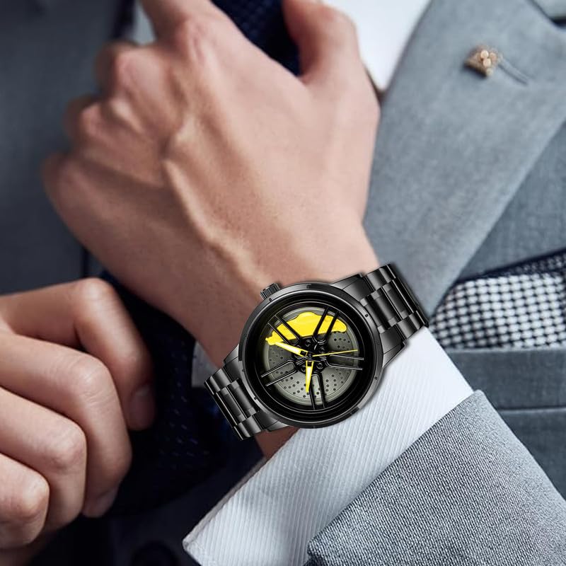 IMPERIOUS Men's Watch New Wheels Rolling Analog Stainless Steel || Quartz Movement|| Water Resistant Wristwatch - Yellow