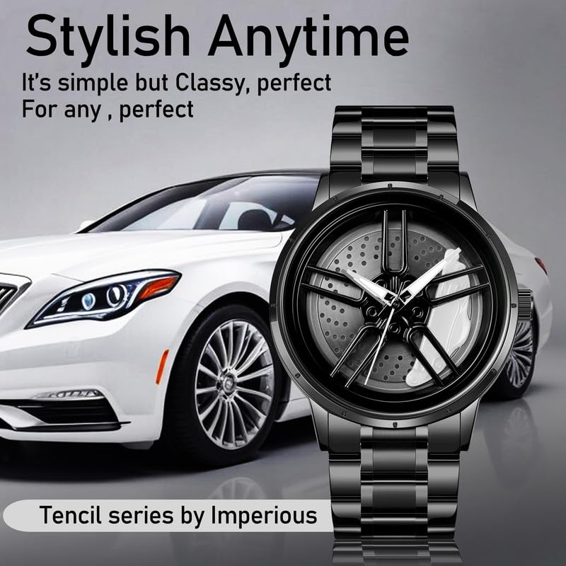 IMPERIOUS Men's Watch New Wheels Rolling Analog Stainless Steel || Quartz Movement|| Water Resistant Wristwatch - White