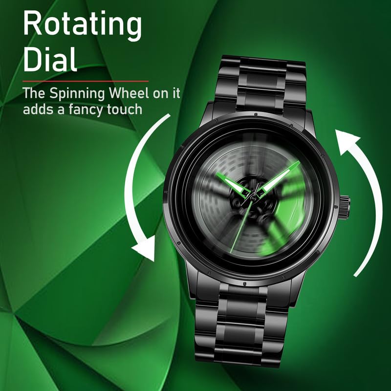 IMPERIOUS Men's Watch New Wheels Rolling Analog Stainless Steel || Quartz Movement|| Water Resistant Wristwatch - Green