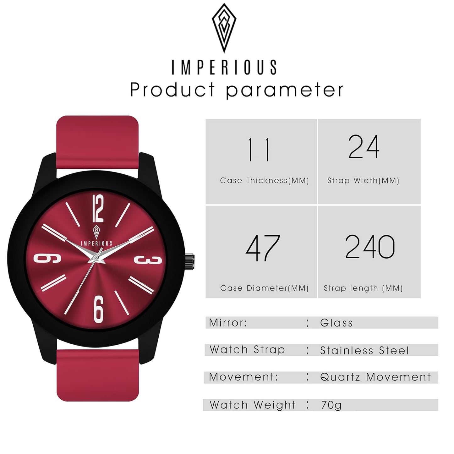 IMPERIOUS - THE ROYAL WAY Watches for Men Round Analogue Stainless Steel Dial Men Watch with Silicon Adjustable Strap Watches for Boys