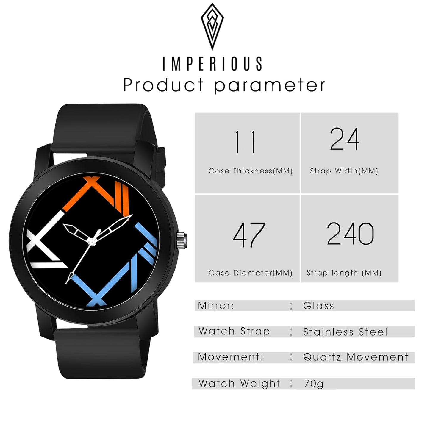 IMPERIOUS - THE ROYAL WAY Multicolor Checked Analog Watches for Men Round Analogue Stainless Steel Dial Men Watch with Silicon Adjustable Strap Watches for Boys