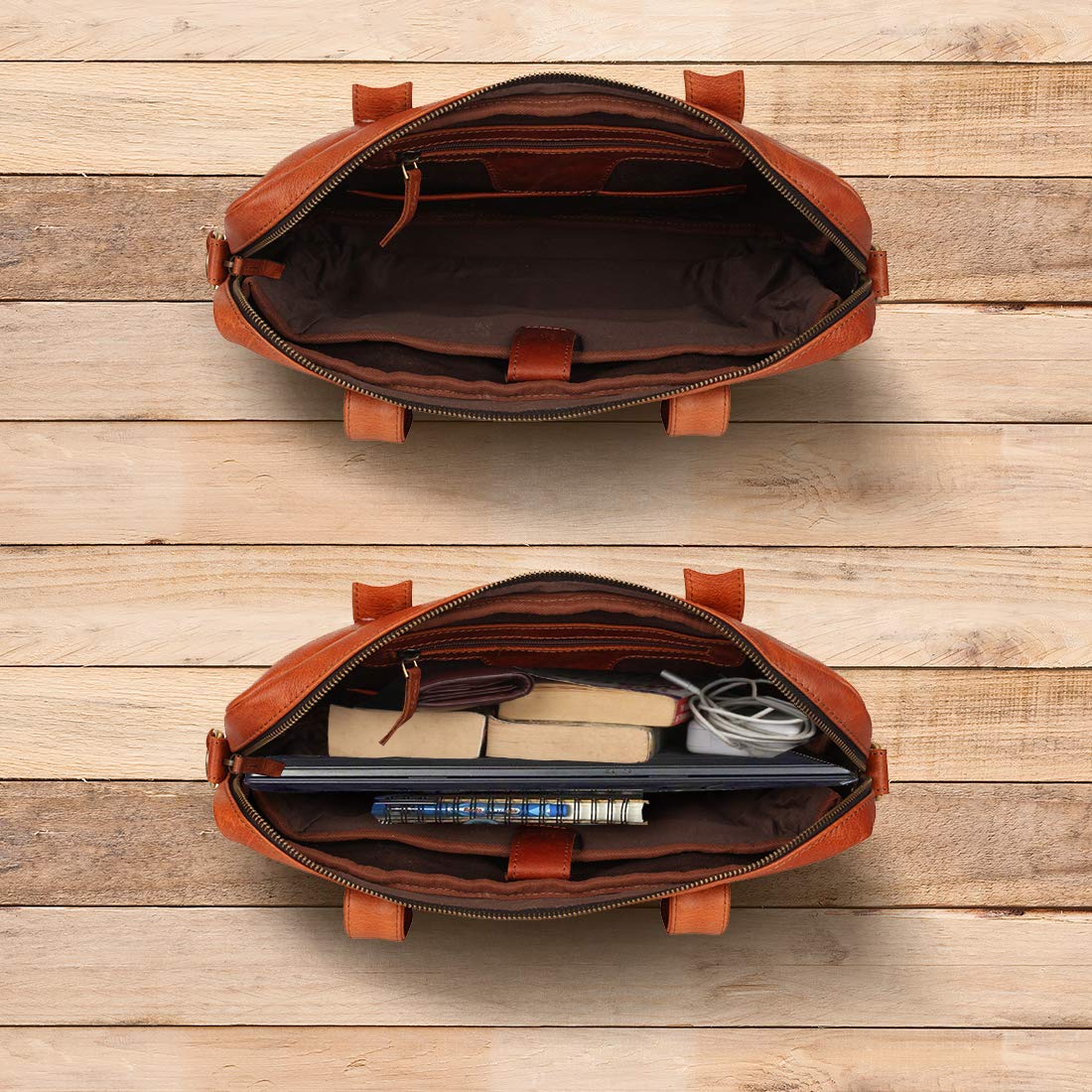 Pure Leather Office Briefcase Messenger Laptop Bag (Brown - 16 inch )