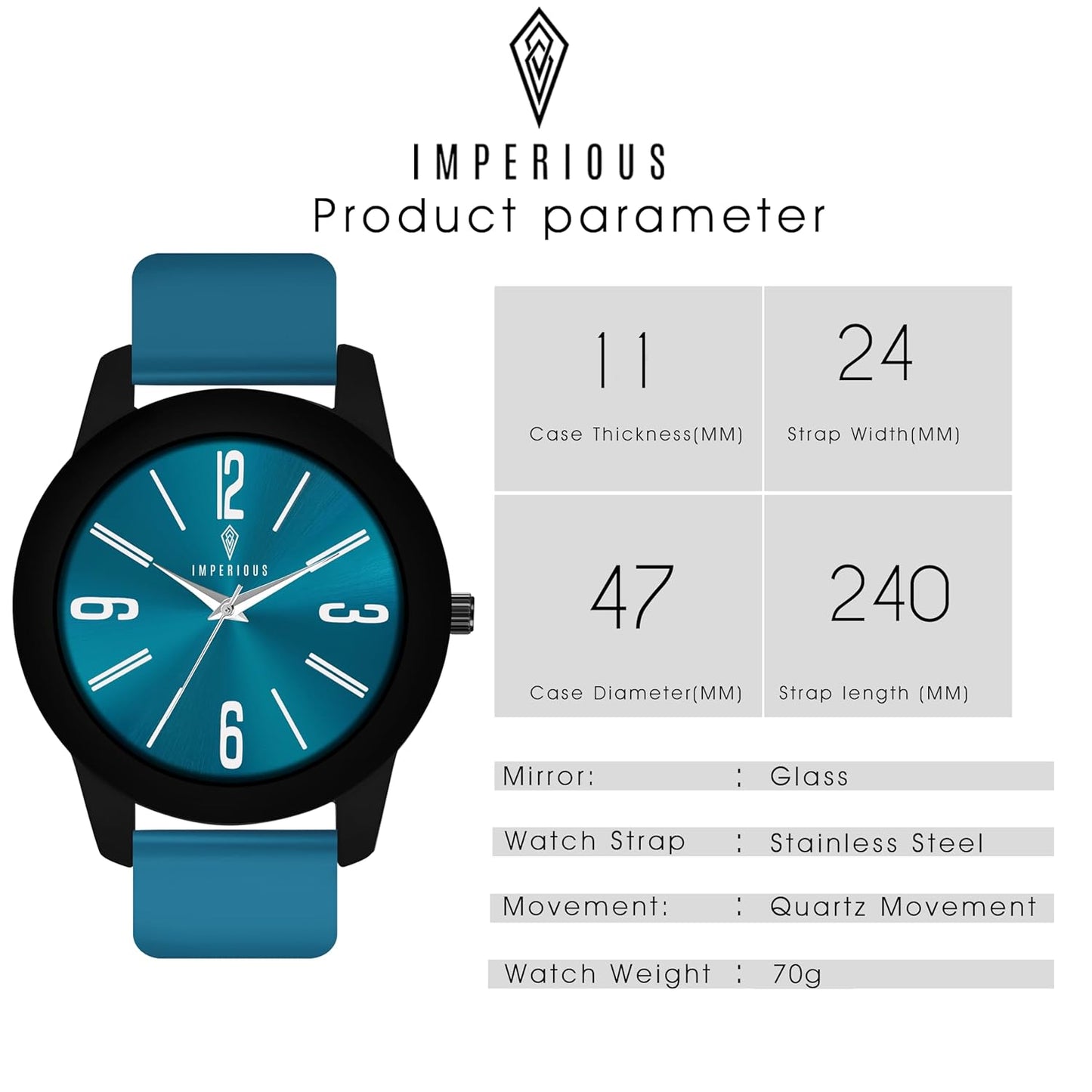 IMPERIOUS - THE ROYAL WAY Watches for Men Round Analogue Stainless Steel Dial Men Watch with Silicon Adjustable Strap Watches For Men