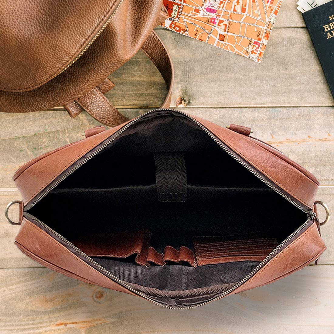 Leather Unisex Laptop Tablet Messenger Cross Body Briefcase Bag (Brown - 16.5inch )