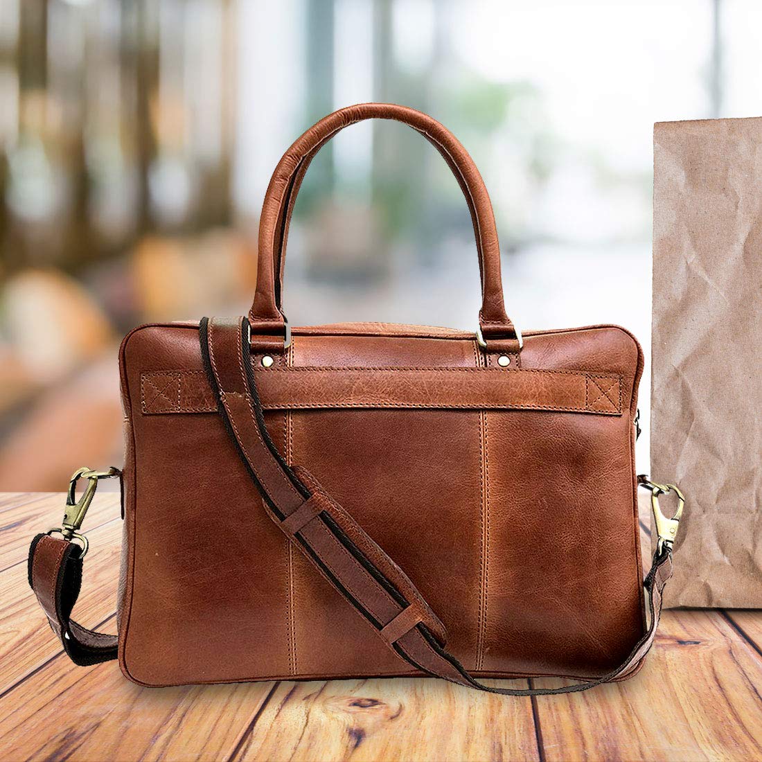 Leather Unisex Laptop Tablet Messenger Cross Body Briefcase Bag (Brown - 16.5inch )