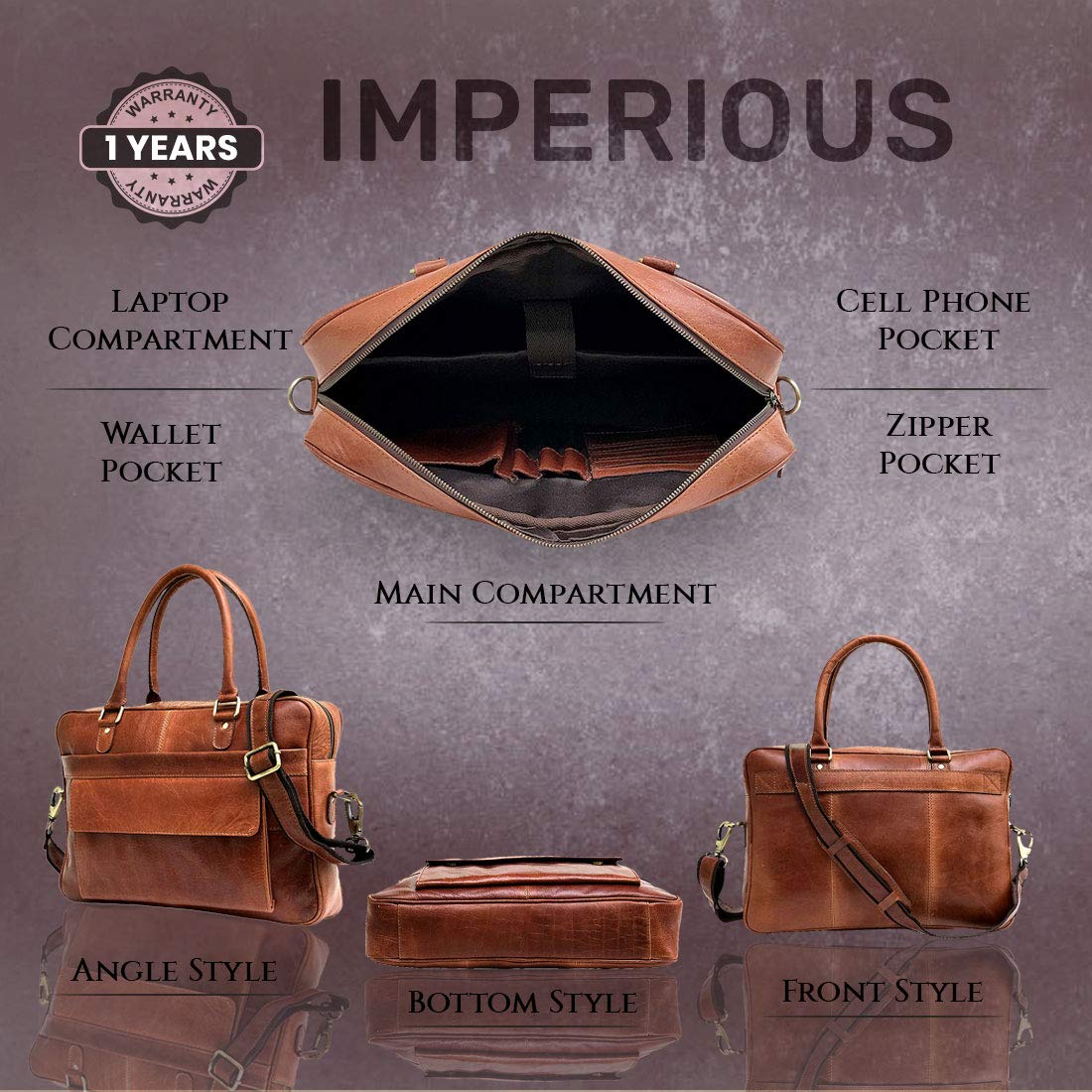 Leather Unisex Laptop Tablet Messenger Cross Body Briefcase Bag (Brown - 16.5inch )