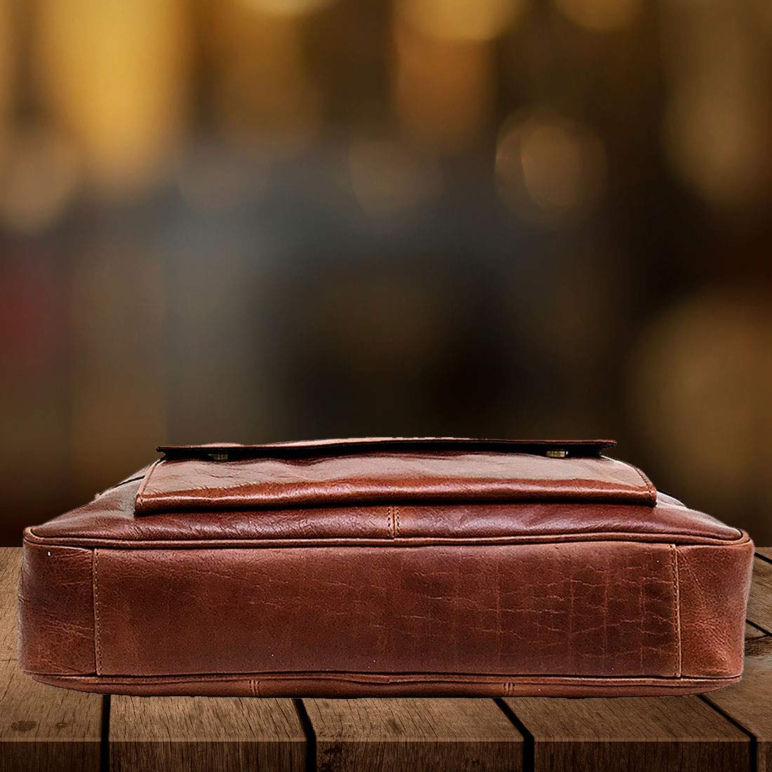 Leather Unisex Laptop Tablet Messenger Cross Body Briefcase Bag (Brown - 16.5inch )