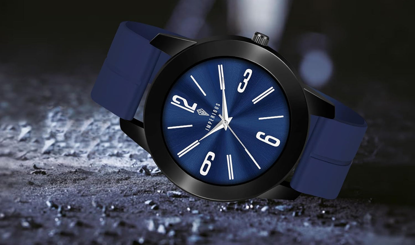 IMPERIOUS - THE ROYAL WAY Watches for Men Round Analogue Stainless Steel Dial Men Watch with Silicon Adjustable Magnetic Clasp Strap Watches for Mens (Blue)