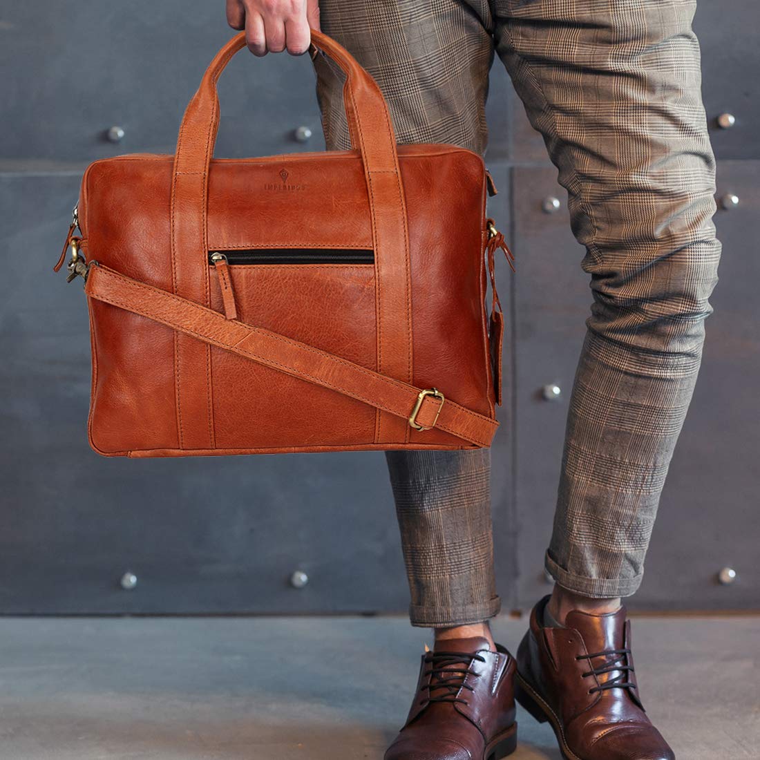 Pure Leather Office Briefcase Messenger Laptop Bag (Brown - 16 inch )