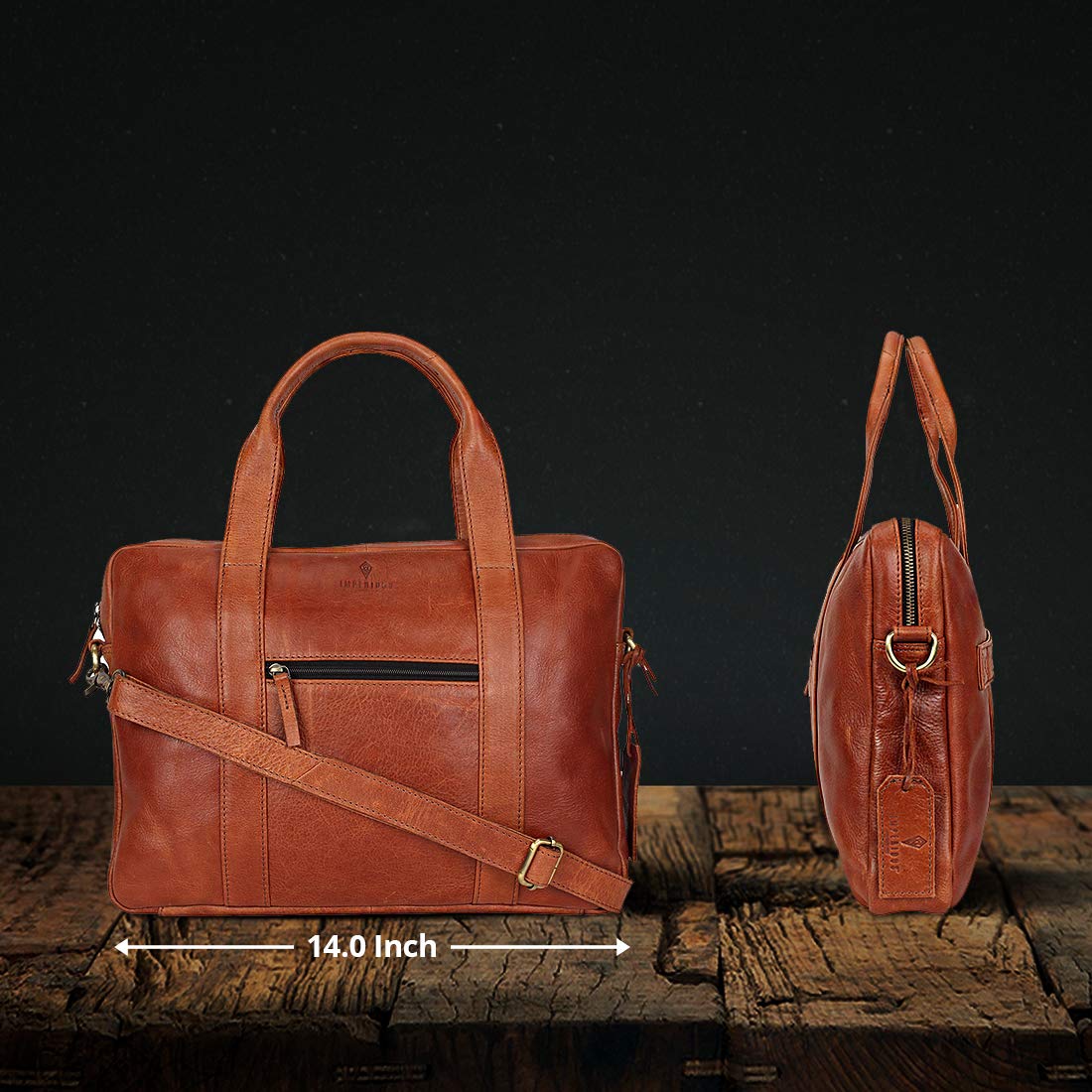 Pure Leather Office Briefcase Messenger Laptop Bag (Brown - 16 inch )