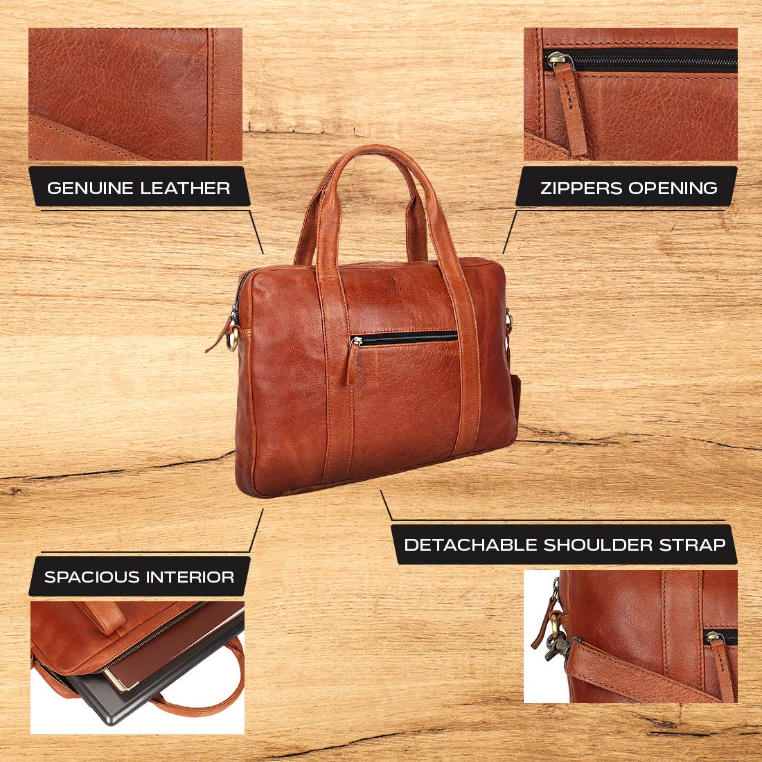 Pure Leather Office Briefcase Messenger Laptop Bag (Brown - 16 inch )