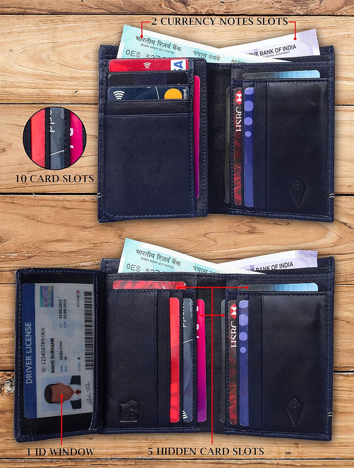 RFID Protected Genuine Leather Wallet for Men (Navy)
