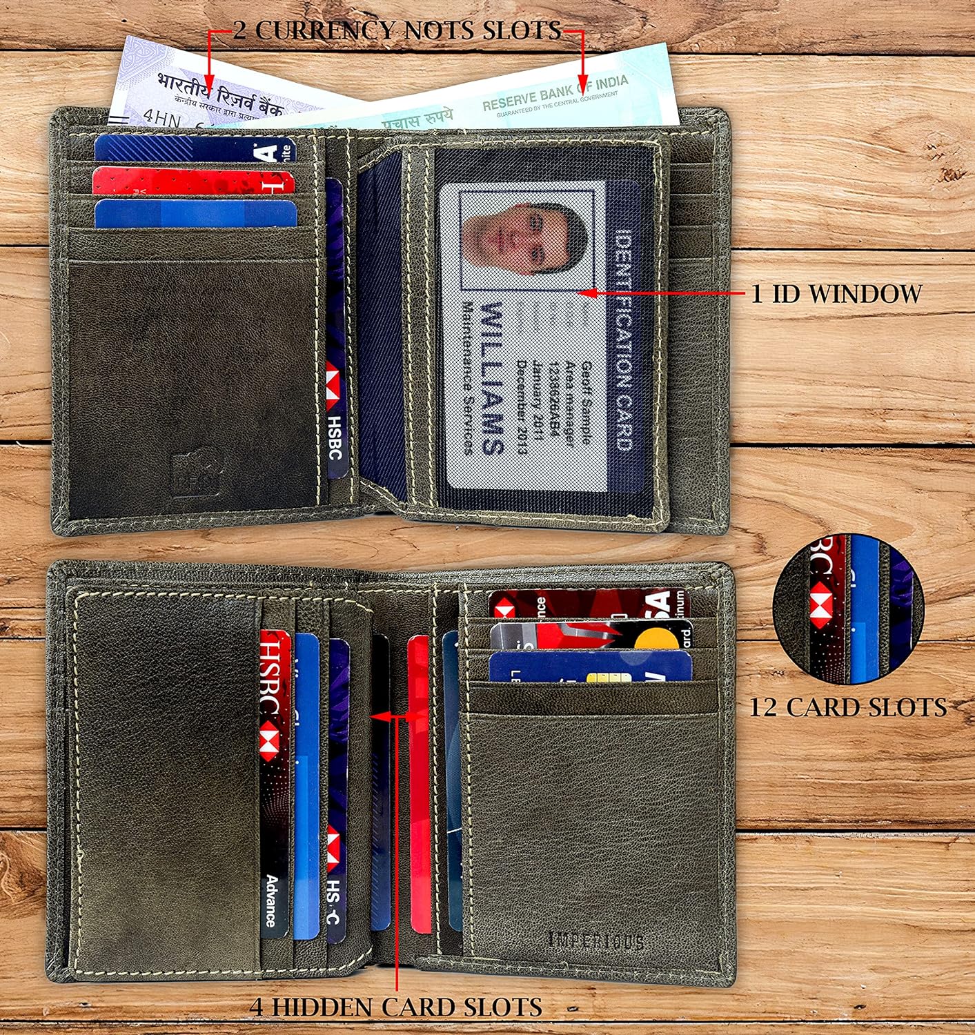 THE ROYAL WAY Green Leather Men's RFID Blocking Wallet