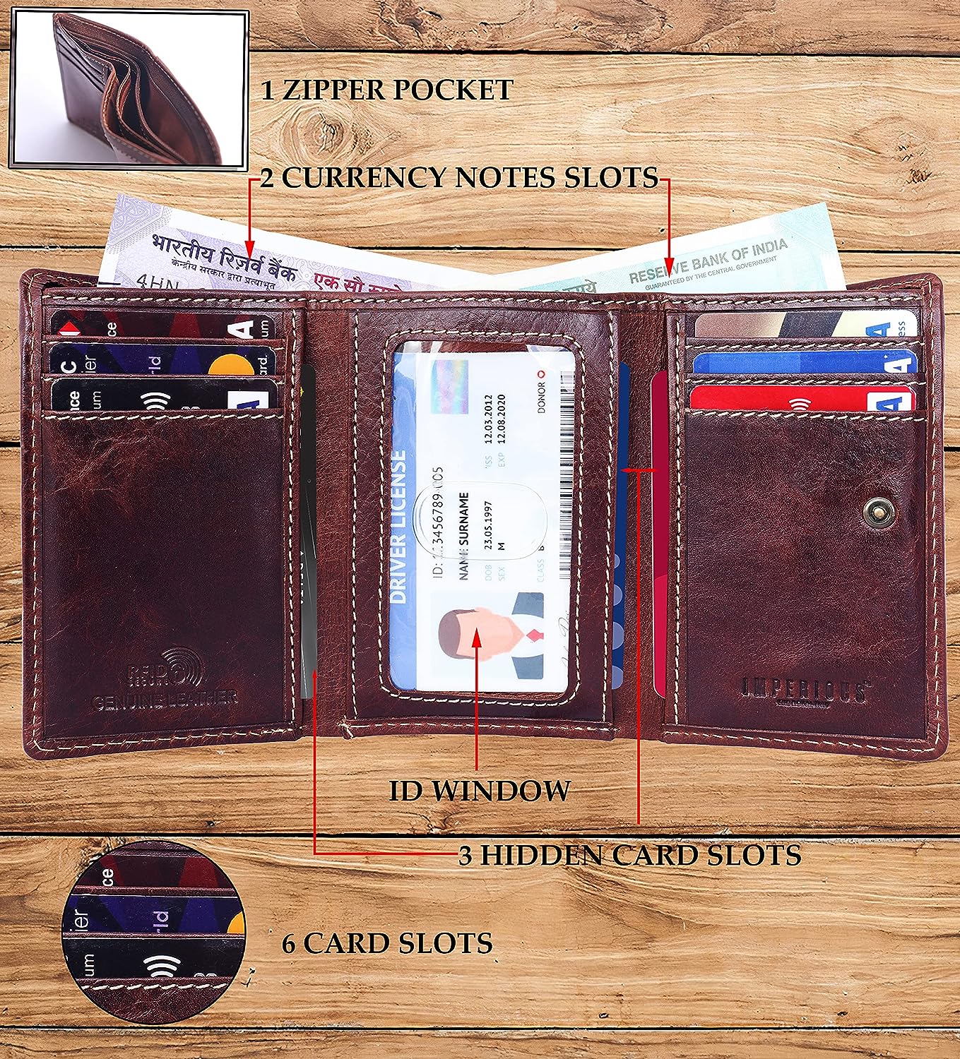 Original Leather Smart RFID protectioN, 3 Fold Wallet (Italian Brown)