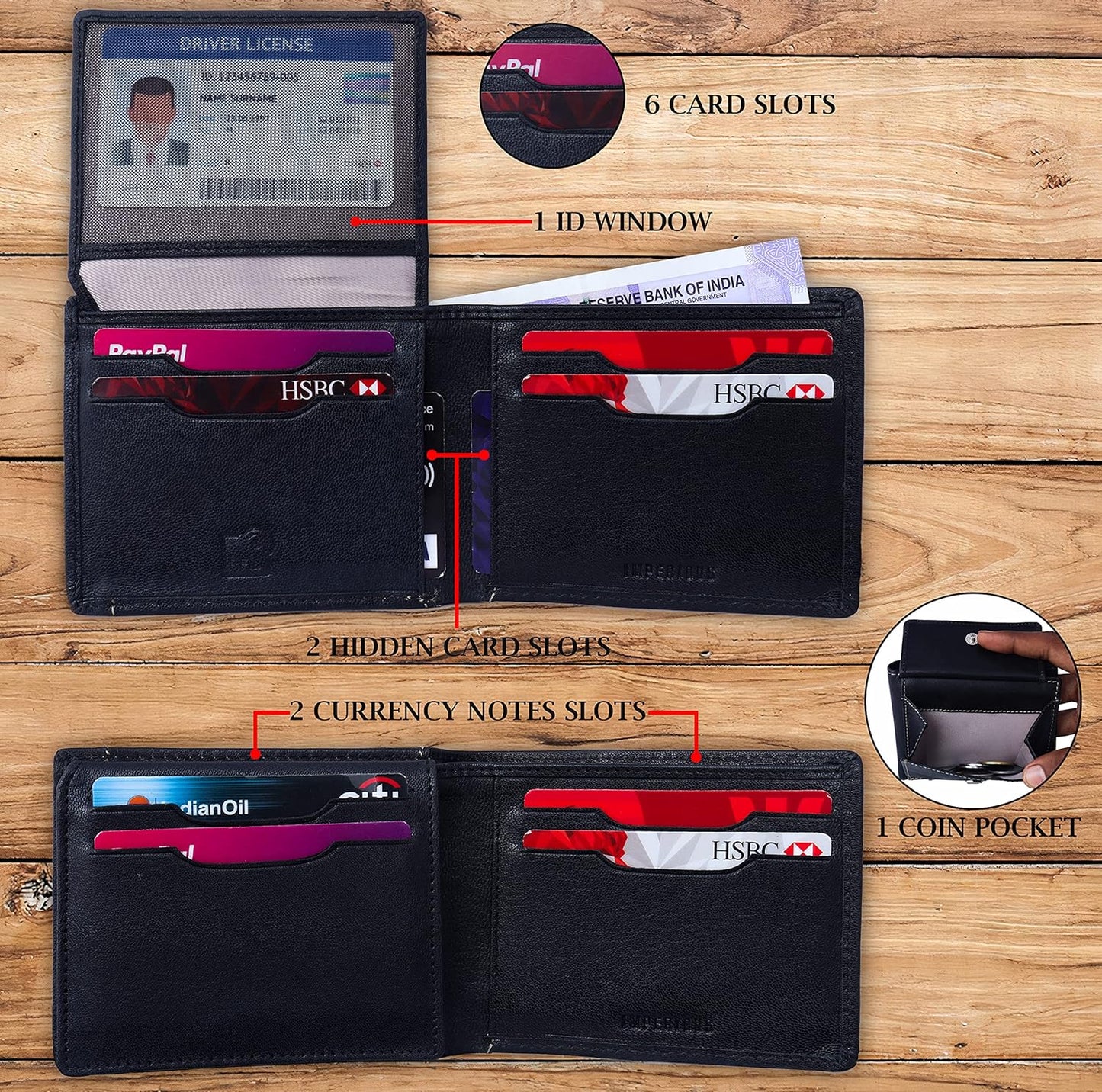 RFID Protected Genuine Leather Wallet (Black)