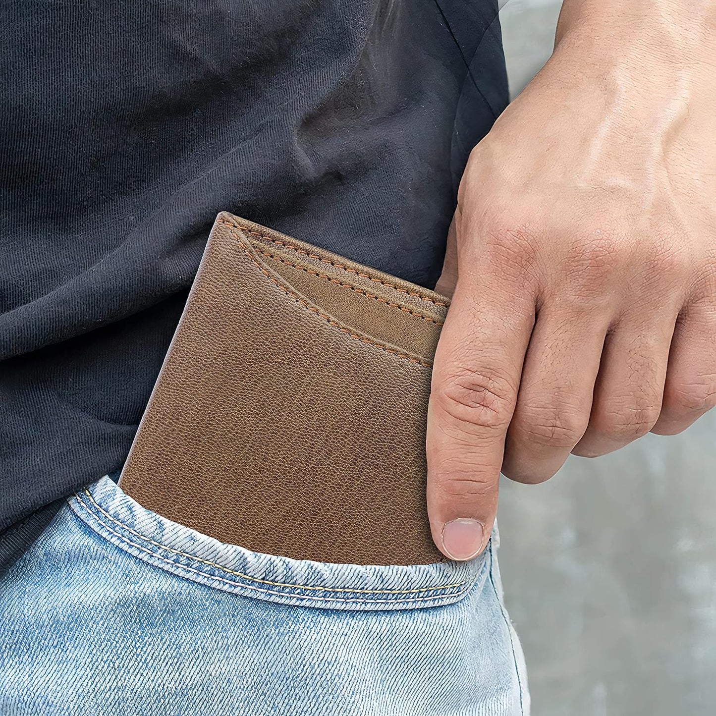 RFID Protected Genuine Leather Wallet for Men (Mushroom)