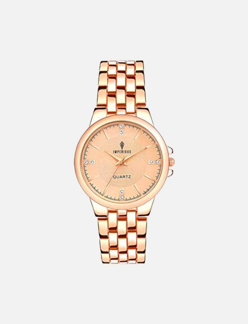 Imperious Round Dail Analogue Women's Wrist Watch-Gold