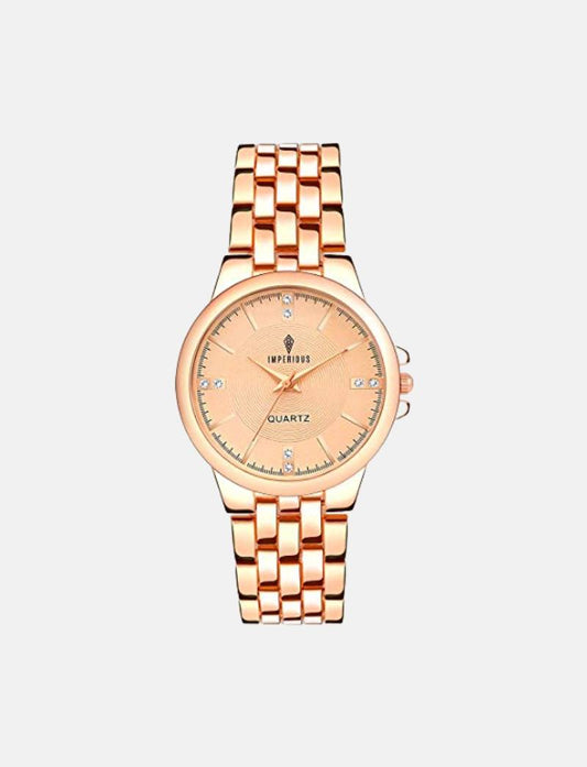 Imperious Round Dail Analogue Women's Wrist Watch-Gold