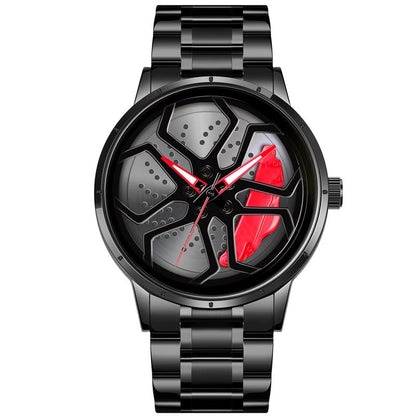 IMPERIOUS Men's Watch New Wheels Rolling Analog Stainless Steel || Quartz Movement || Water Resistant Wristwatch | Men Spinning Car Sports Wheel Rotating Watch - Red