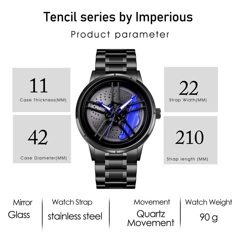 IMPERIOUS Men's Watch New Wheels Rolling Analog Stainless Steel || Quartz Movement|| Water Resistant Wristwatch - Blue