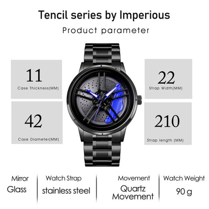 IMPERIOUS Men's Watch New Wheels Rolling Analog Stainless Steel || Quartz Movement|| Water Resistant Wristwatch - Blue