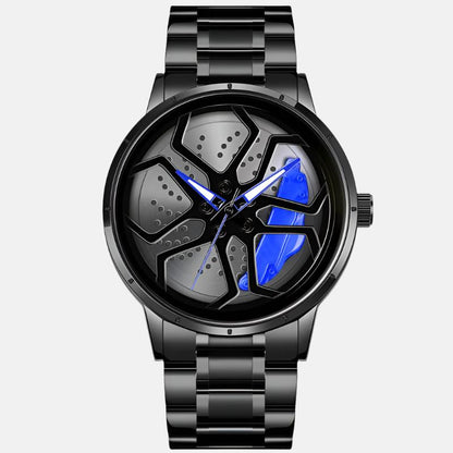 IMPERIOUS Men's Watch New Wheels Rolling Analog Stainless Steel || Quartz Movement || Water Resistant Wristwatch | Men Spinning Car Sports Wheel Rotating Watch - Blue