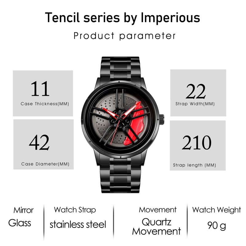 IMPERIOUS Men's Watch New Wheels Rolling Analog Stainless Steel || Quartz Movement|| Water Resistant Wristwatch - Red