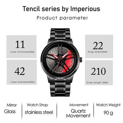 IMPERIOUS Men's Watch New Wheels Rolling Analog Stainless Steel || Quartz Movement|| Water Resistant Wristwatch - Red