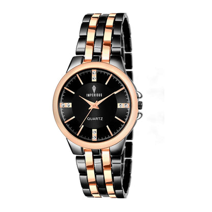Imperious Round Dail Analogue Women's Wrist Watch-Black Gold