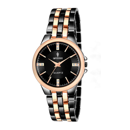 Imperious Round Dail Analogue Women's Wrist Watch-Black Gold