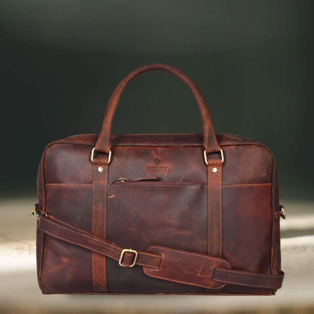 Pure Leather Men's Laptop Tablet Messenger Cross Body Briefcase Bag (Rugged Brown - 16.5inch )