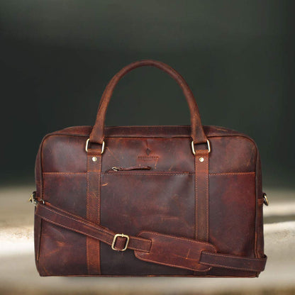 Pure Leather Men's Laptop Tablet Messenger Cross Body Briefcase Bag (Rugged Brown - 16.5inch )