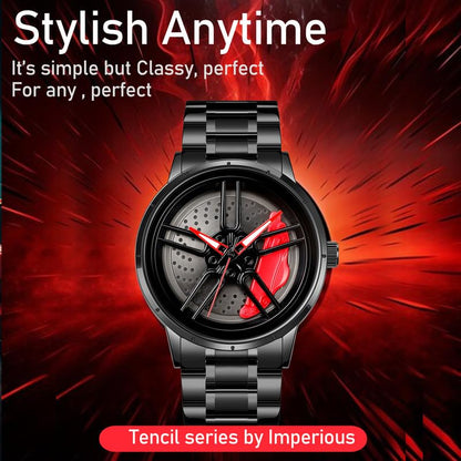 IMPERIOUS Men's Watch New Wheels Rolling Analog Stainless Steel || Quartz Movement|| Water Resistant Wristwatch - Red