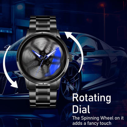 IMPERIOUS Men's Watch New Wheels Rolling Analog Stainless Steel || Quartz Movement || Water Resistant Wristwatch | Men Spinning Car Sports Wheel Rotating Watch - Blue