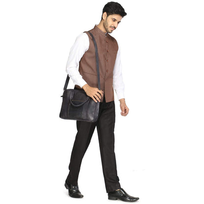 Pure Leather Laptop Messanger Bag (Black - 14 inch)