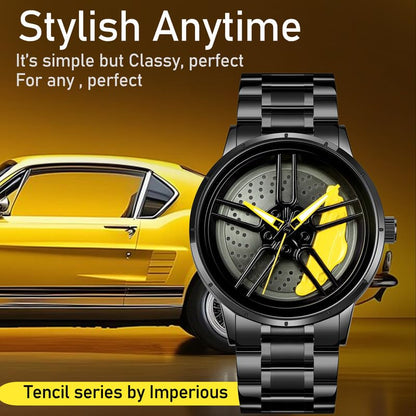 IMPERIOUS Men's Watch New Wheels Rolling Analog Stainless Steel || Quartz Movement|| Water Resistant Wristwatch - Yellow