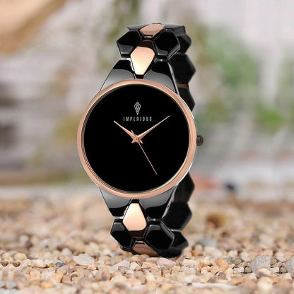 Imperious Analogue Women's Watch (Black Dial Colored Strap)