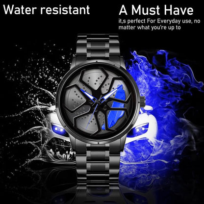 IMPERIOUS Men's Watch New Wheels Rolling Analog Stainless Steel || Quartz Movement || Water Resistant Wristwatch | Men Spinning Car Sports Wheel Rotating Watch - Blue