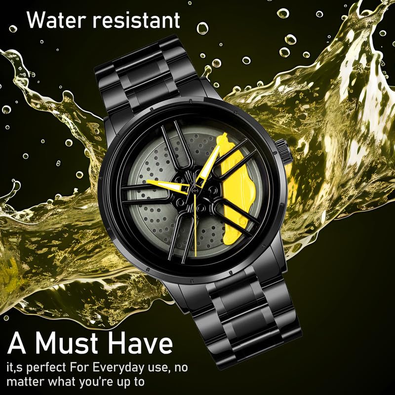 IMPERIOUS Men's Watch New Wheels Rolling Analog Stainless Steel || Quartz Movement|| Water Resistant Wristwatch - Yellow