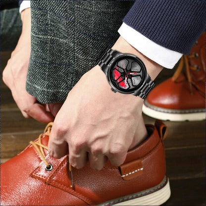 IMPERIOUS Men's Watch New Wheels Rolling Analog Stainless Steel || Quartz Movement || Water Resistant Wristwatch | Men Spinning Car Sports Wheel Rotating Watch - Red