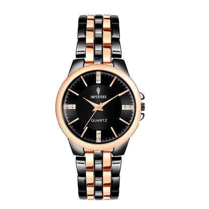 Imperious Round Dail Analogue Women's Wrist Watch-Black Gold