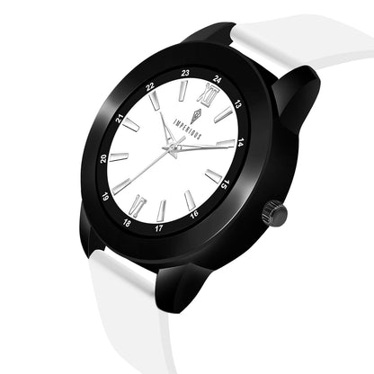 IMPERIOUS - THE ROYAL WAY Watches for Men Round Analogue Stainless Steel Dial Men Watch with Silicon Adjustable Strap Watches for Mens (White)